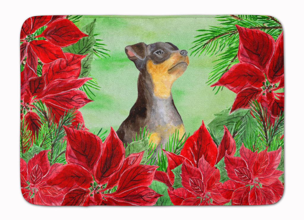 Miniature Pinscher #2 Poinsettas Memory Foam Kitchen Mat Machine Washable Anti-Fatigue Cushion Comfort Bath or Kitchen Rug