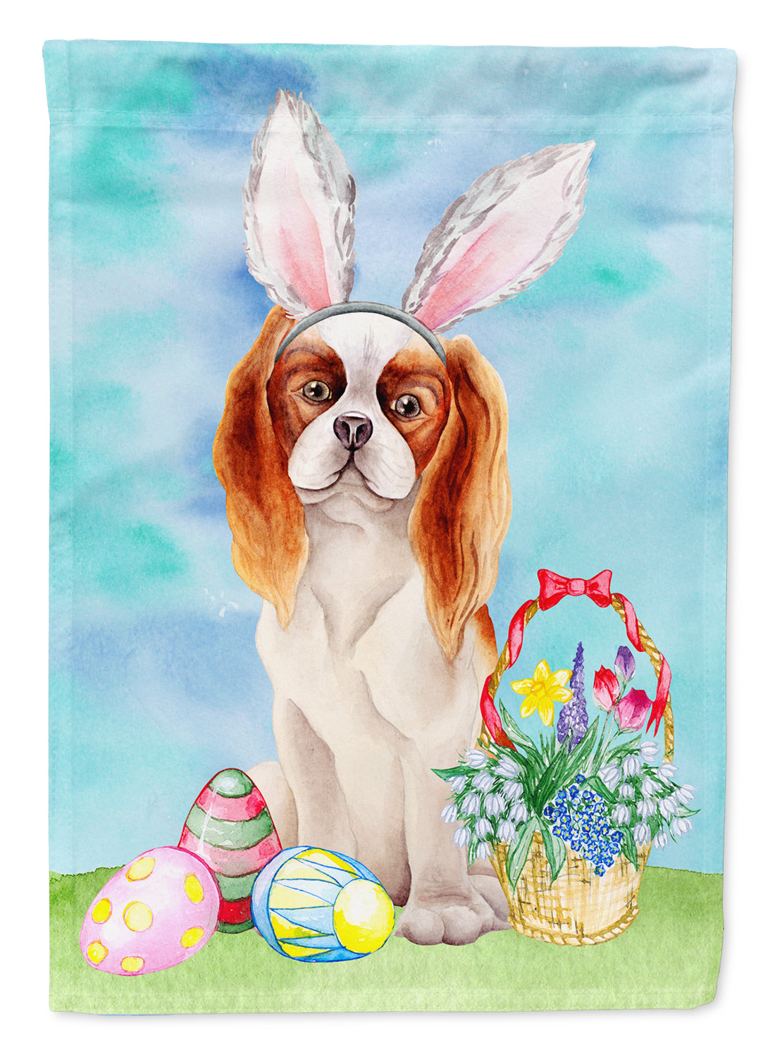 Cavalier Spaniel Easter Bunny House Flag 28x40 Porch Sleeve Pole Decorative Outside Yard Banner Artwork Wall Hanging, Polyester
