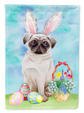 Pug Easter Bunny House Flag 28x40 Porch Sleeve Pole Decorative Outside Yard Banner Artwork Wall Hanging, Polyester