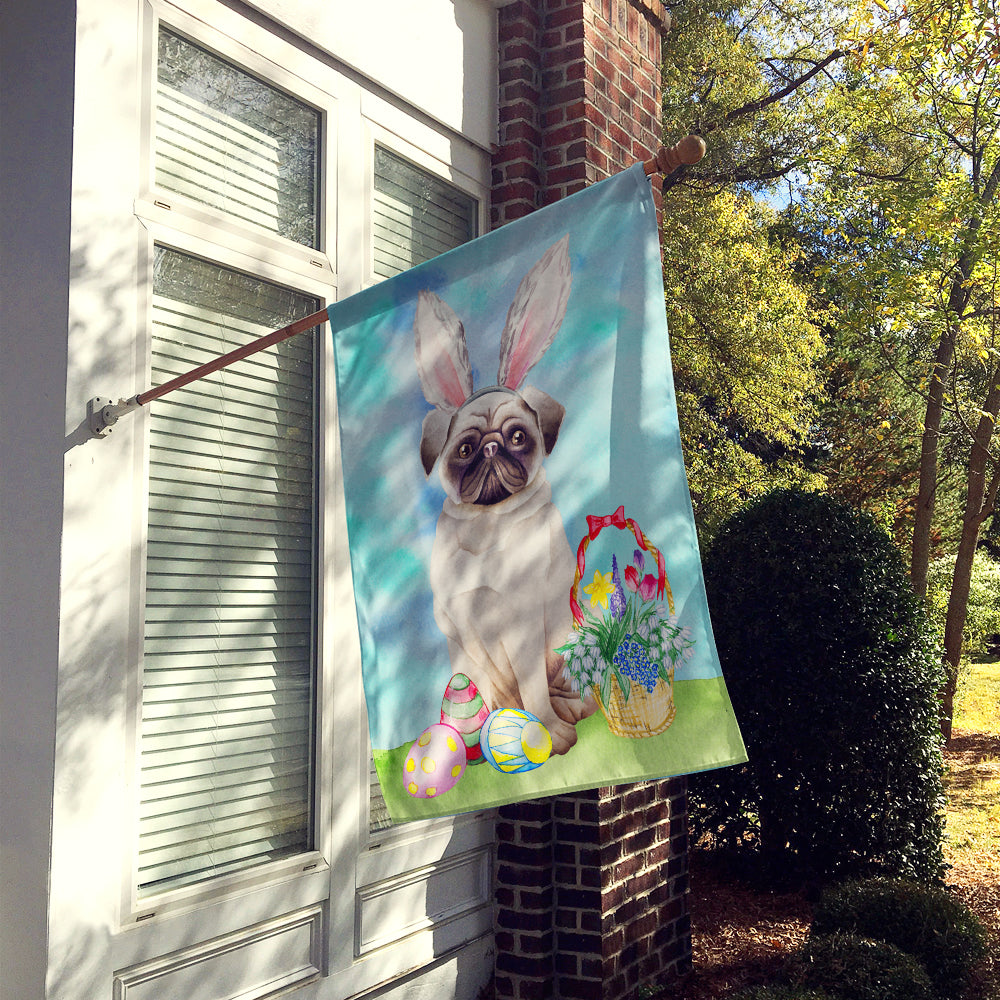 Pug Easter Bunny House Flag 28x40 Porch Sleeve Pole Decorative Outside Yard Banner Artwork Wall Hanging, Polyester