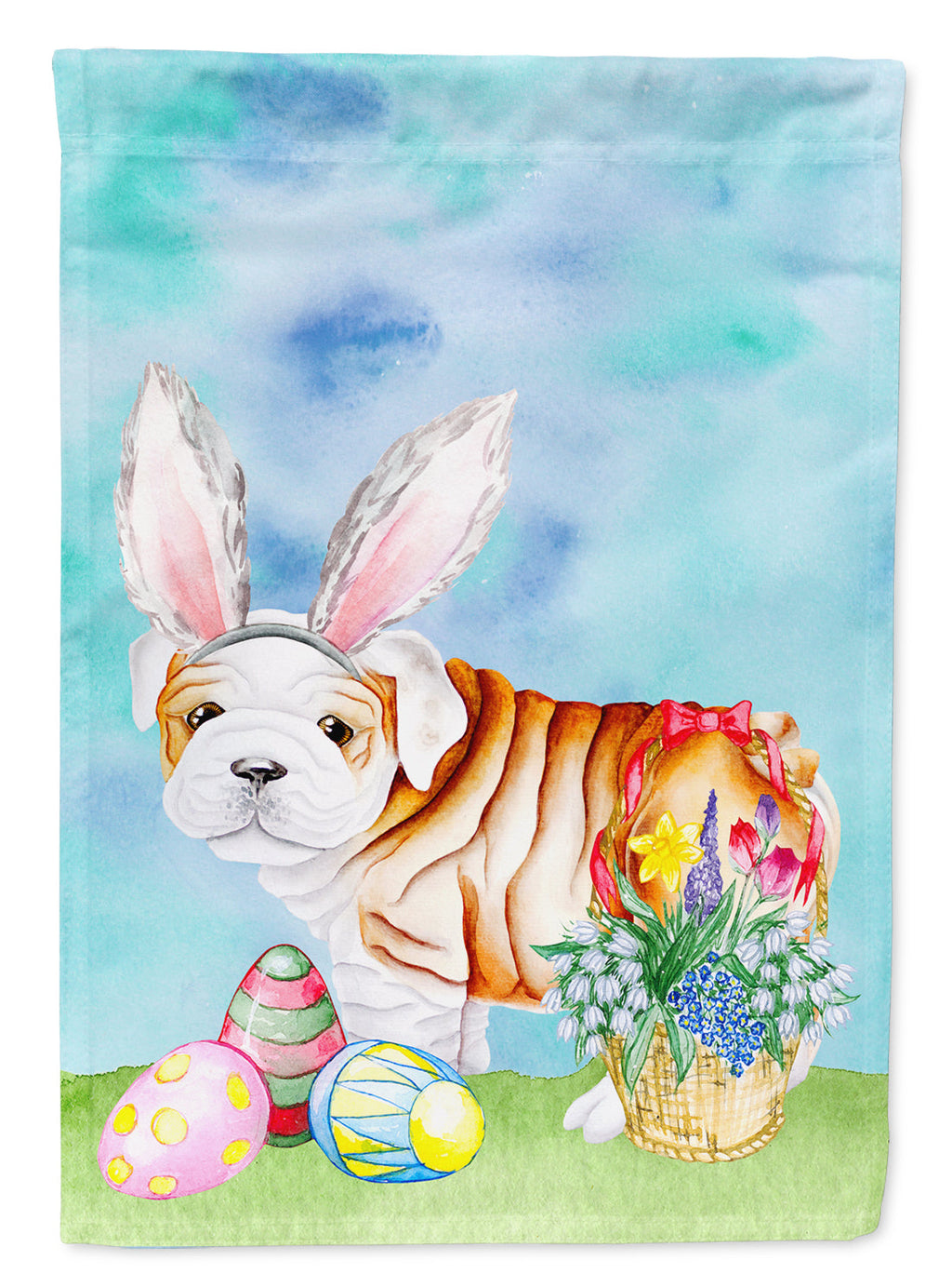 English Bulldog Easter Bunny House Flag 28x40 Porch Sleeve Pole Decorative Outside Yard Banner Artwork Wall Hanging, Polyester