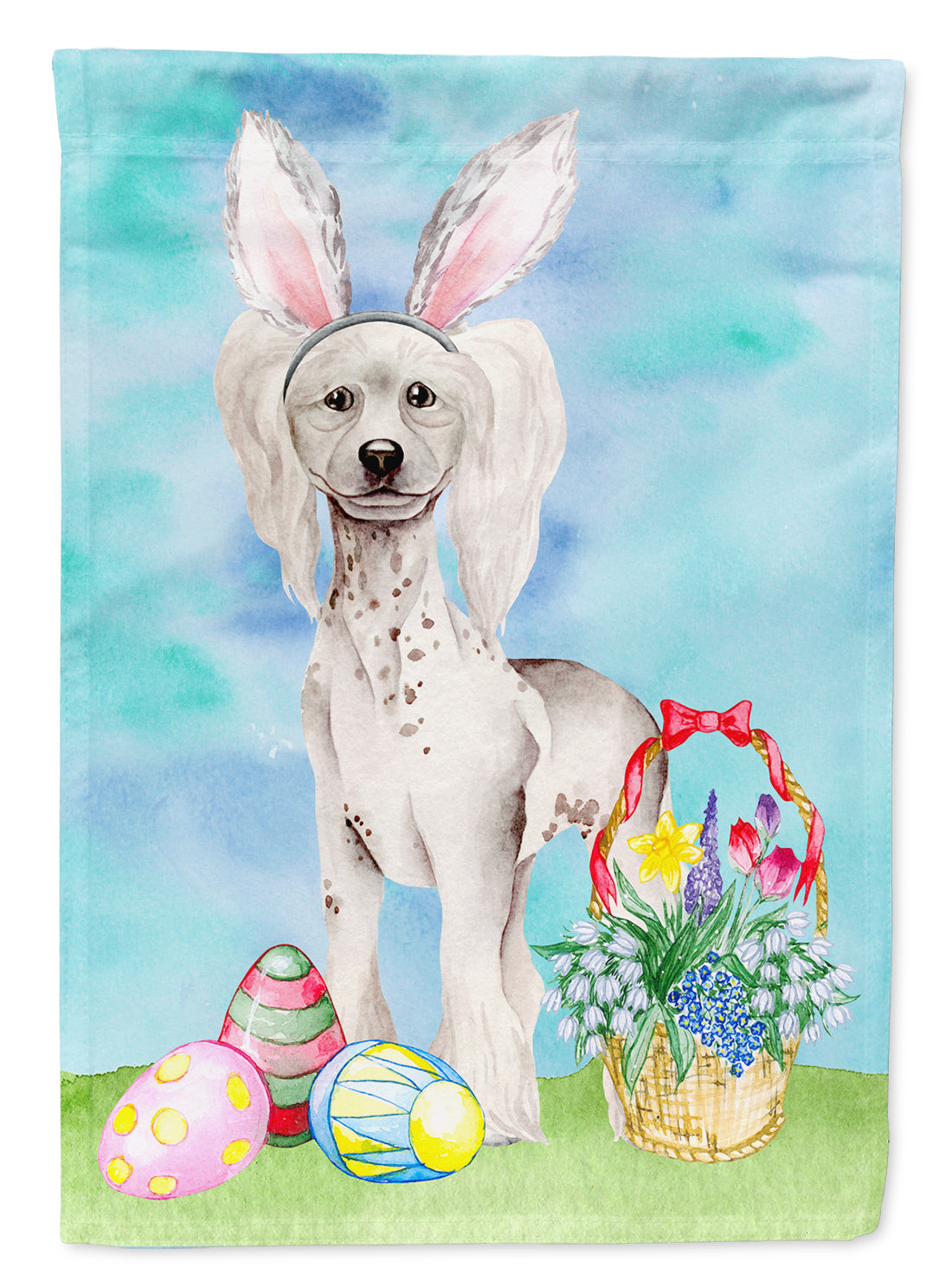 Chinese Crested Easter Bunny House Flag 28x40 Porch Sleeve Pole Decorative Outside Yard Banner Artwork Wall Hanging, Polyester