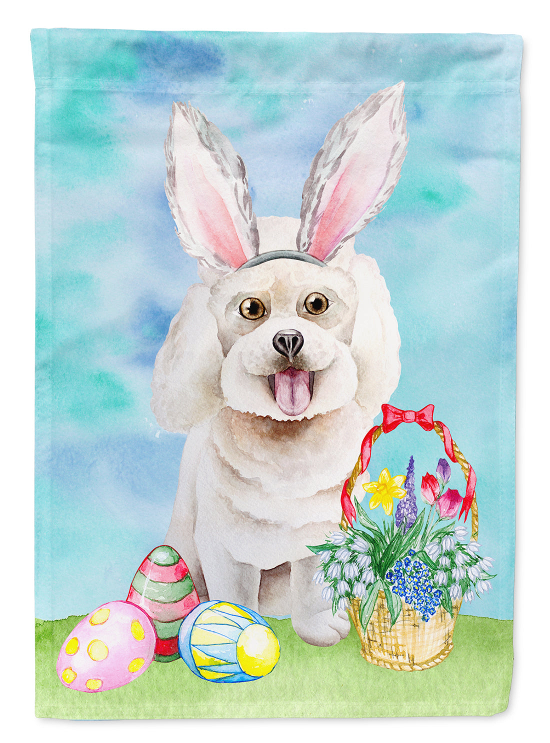 Bichon Frise Easter Bunny House Flag 28x40 Porch Sleeve Pole Decorative Outside Yard Banner Artwork Wall Hanging, Polyester