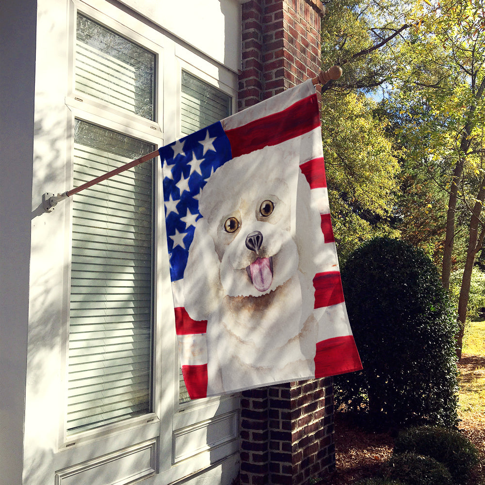 Bichon Frise Patriotic House Flag 28x40 Porch Sleeve Pole Decorative Outside Yard Banner Artwork Wall Hanging, Polyester