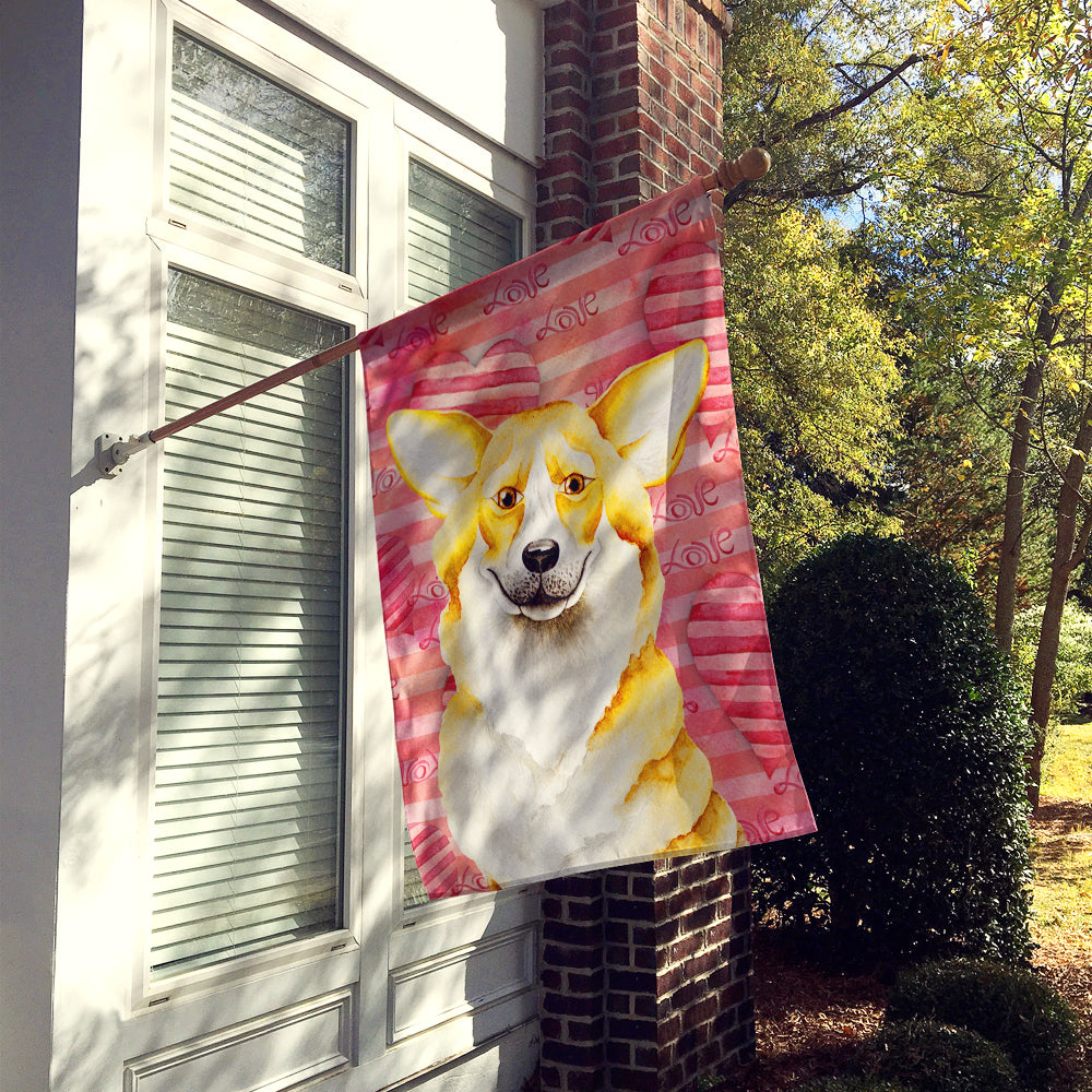 Corgi Love House Flag 28x40 Porch Sleeve Pole Decorative Outside Yard Banner Artwork Wall Hanging, Polyester