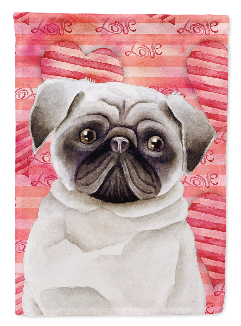 Pug Love House Flag 28x40 Porch Sleeve Pole Decorative Outside Yard Banner Artwork Wall Hanging, Polyester