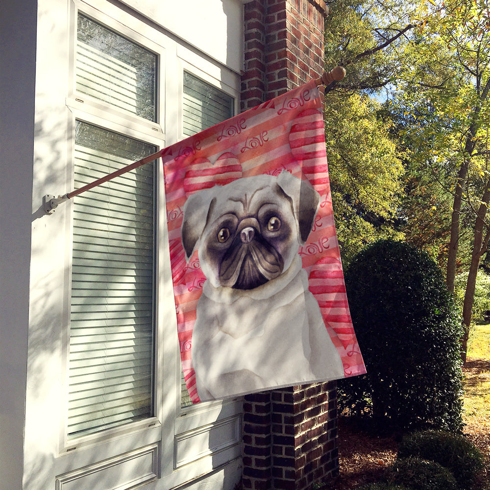 Pug Love House Flag 28x40 Porch Sleeve Pole Decorative Outside Yard Banner Artwork Wall Hanging, Polyester