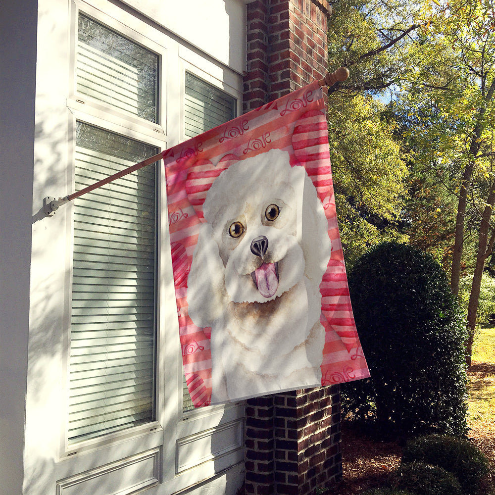 Bichon Frise Love House Flag 28x40 Porch Sleeve Pole Decorative Outside Yard Banner Artwork Wall Hanging, Polyester