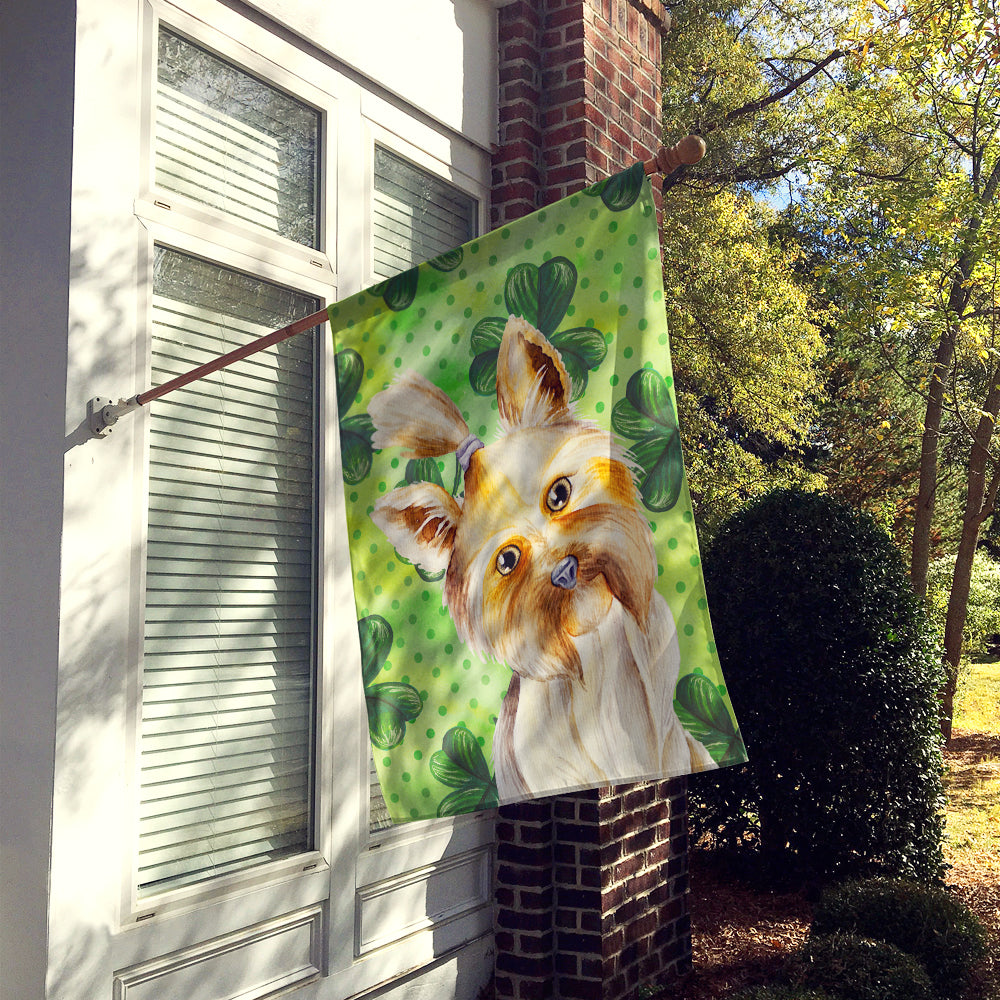 Yorkie Yorkshier Terrier Shamrocks House Flag 28x40 Porch Sleeve Pole Decorative Outside Yard Banner Artwork Wall Hanging, Polyester