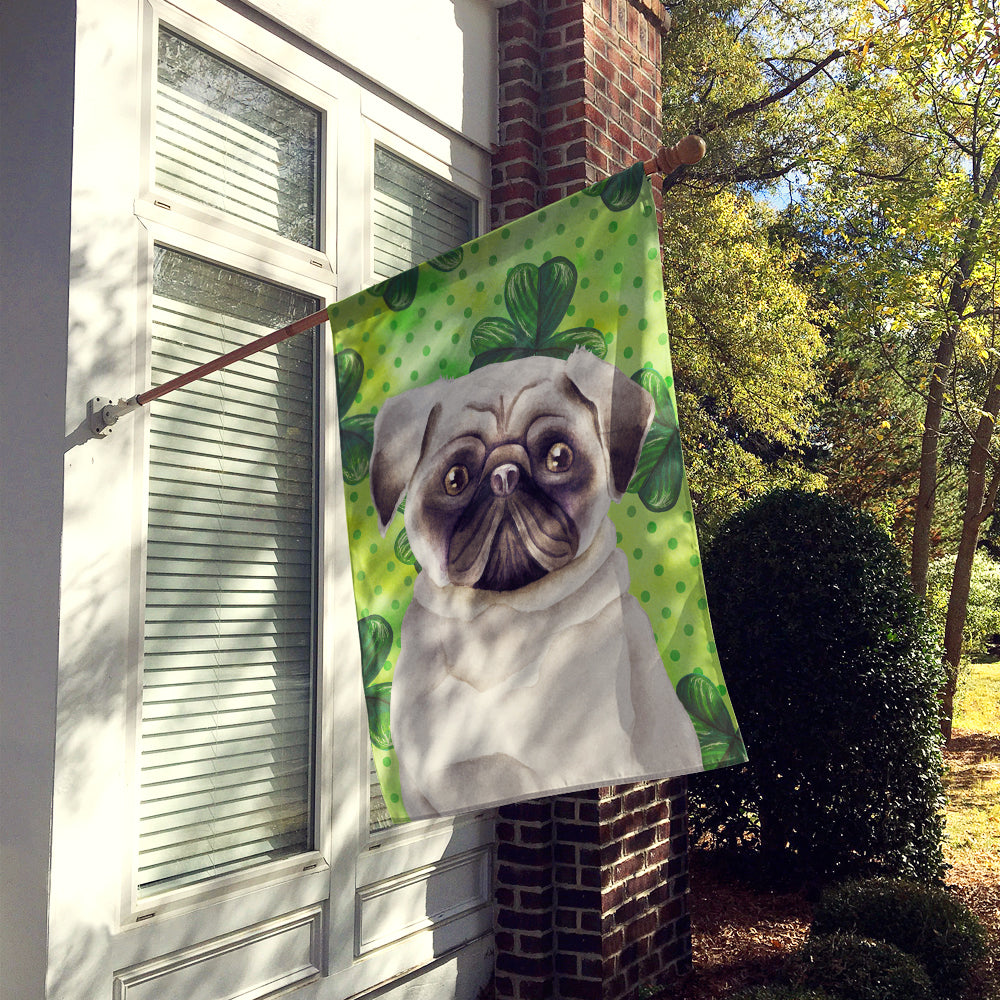 Pug Shamrocks House Flag 28x40 Porch Sleeve Pole Decorative Outside Yard Banner Artwork Wall Hanging, Polyester