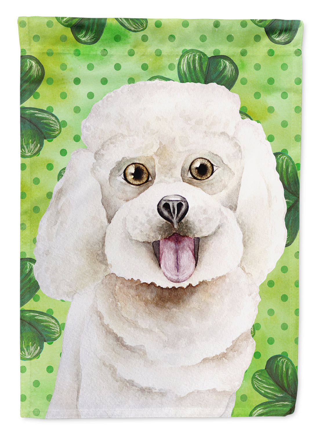 Bichon Frise Shamrocks House Flag 28x40 Porch Sleeve Pole Decorative Outside Yard Banner Artwork Wall Hanging, Polyester