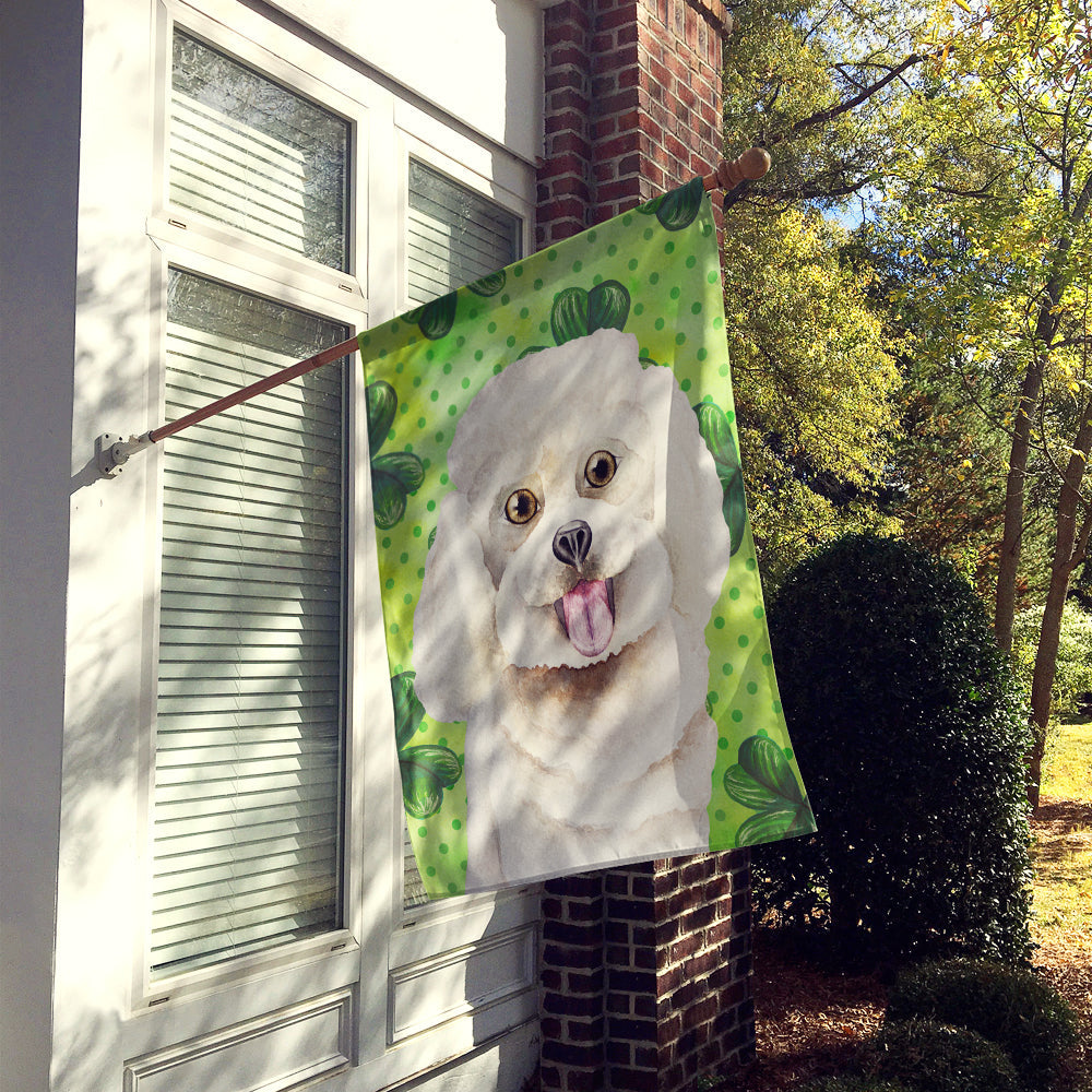 Bichon Frise Shamrocks House Flag 28x40 Porch Sleeve Pole Decorative Outside Yard Banner Artwork Wall Hanging, Polyester