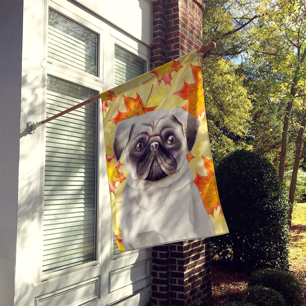 Pug Fall House Flag 28x40 Porch Sleeve Pole Decorative Outside Yard Banner Artwork Wall Hanging, Polyester