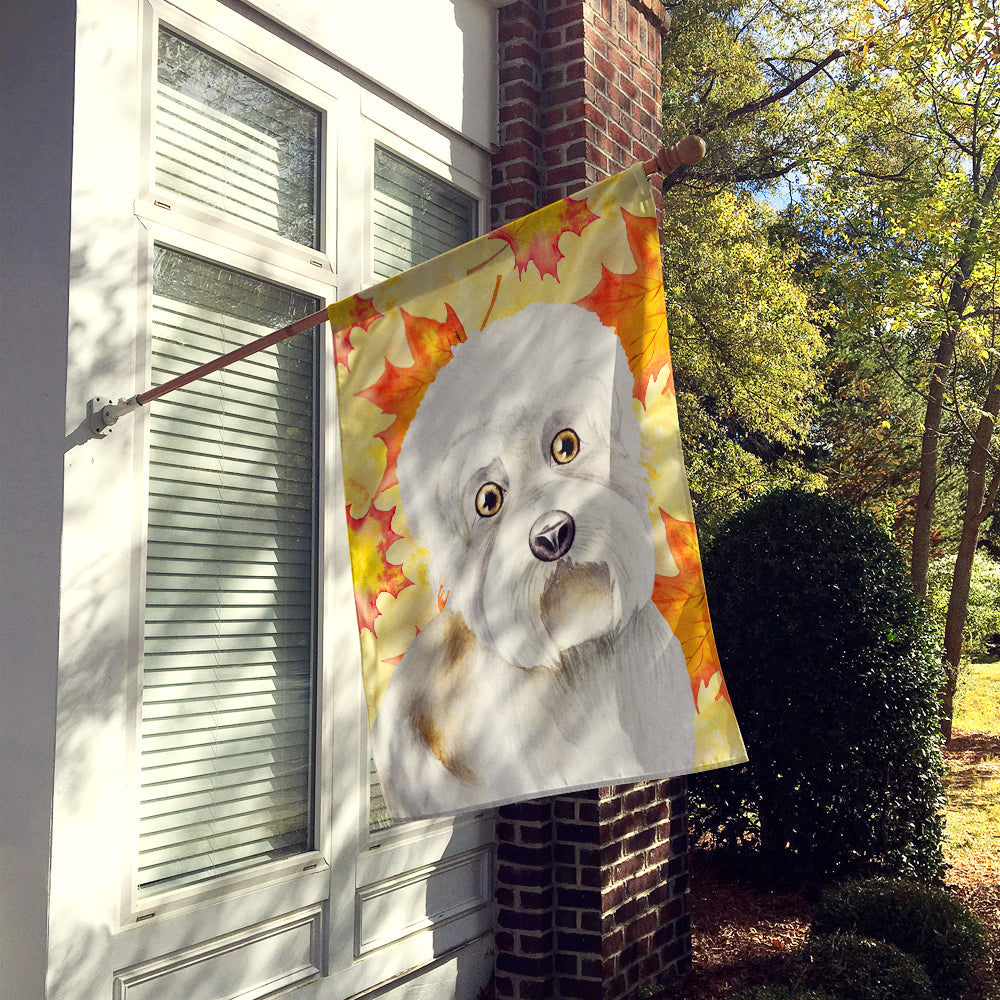 Dandie Dinmont Fall House Flag 28x40 Porch Sleeve Pole Decorative Outside Yard Banner Artwork Wall Hanging, Polyester