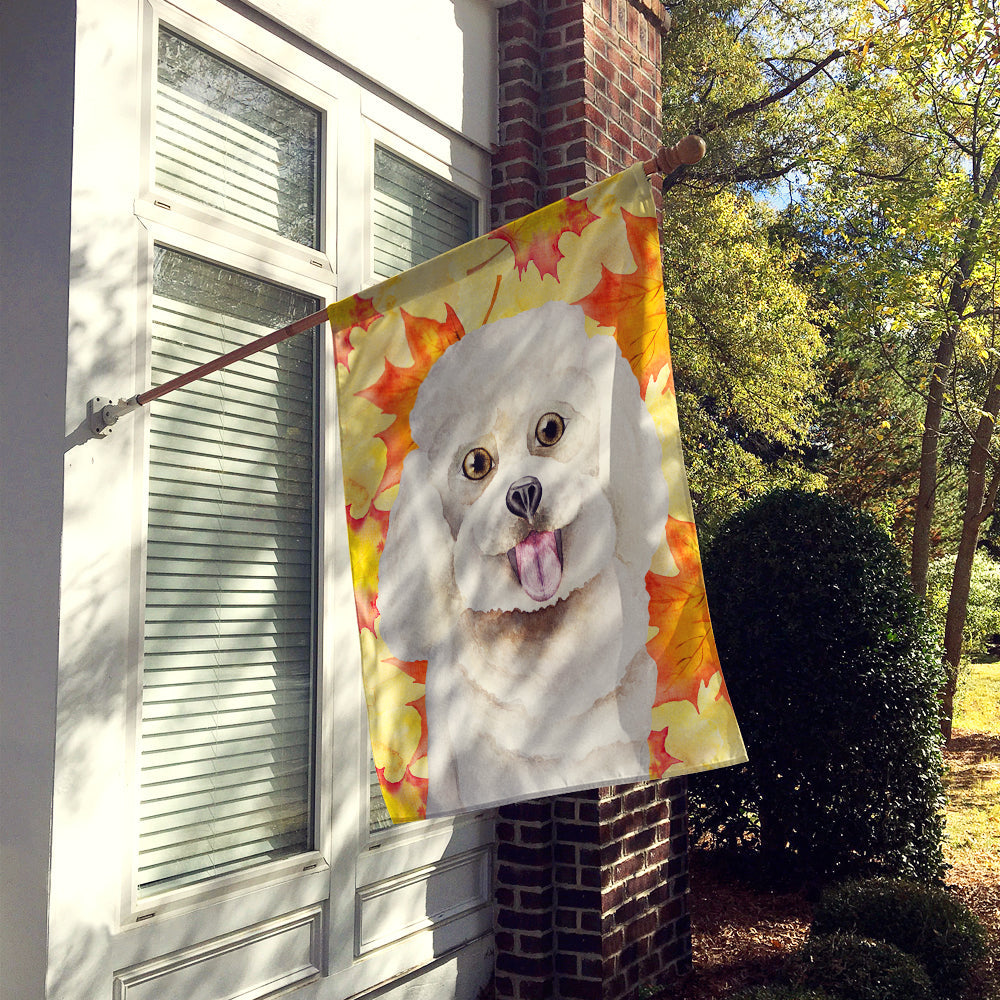 Bichon Frise Fall House Flag 28x40 Porch Sleeve Pole Decorative Outside Yard Banner Artwork Wall Hanging, Polyester