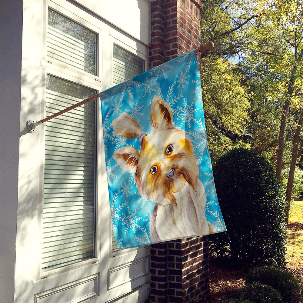 Yorkie Yorkshier Terrier Winter House Flag 28x40 Porch Sleeve Pole Decorative Outside Yard Banner Artwork Wall Hanging, Polyester