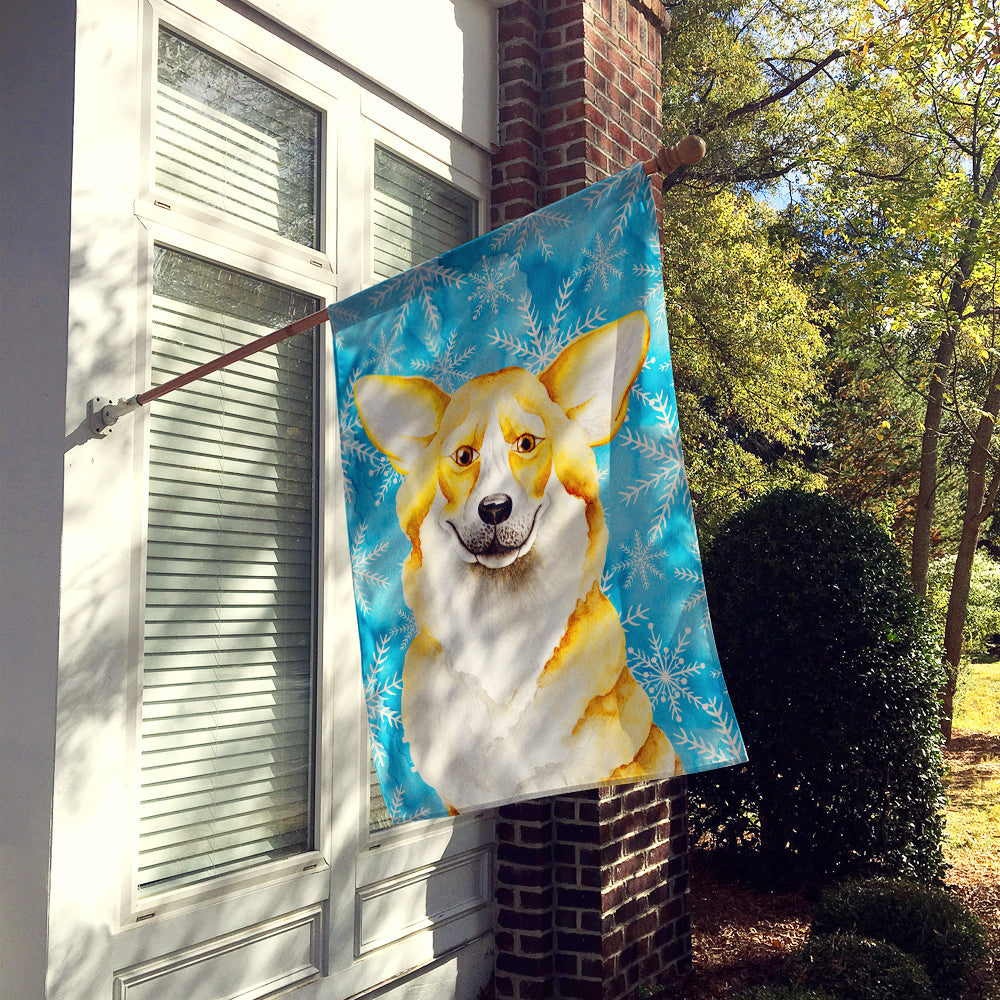 Corgi Winter House Flag 28x40 Porch Sleeve Pole Decorative Outside Yard Banner Artwork Wall Hanging, Polyester