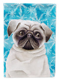 Pug Winter House Flag 28x40 Porch Sleeve Pole Decorative Outside Yard Banner Artwork Wall Hanging, Polyester