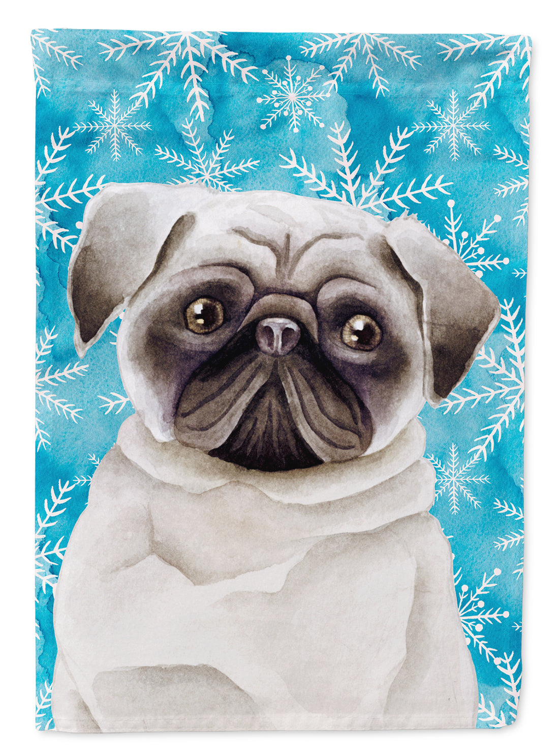 Pug Winter House Flag 28x40 Porch Sleeve Pole Decorative Outside Yard Banner Artwork Wall Hanging, Polyester