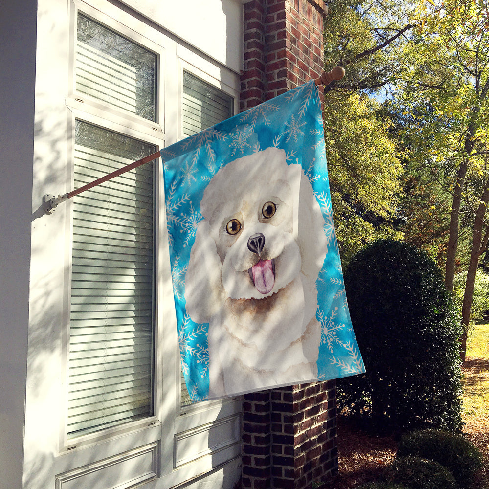 Bichon Frise Winter House Flag 28x40 Porch Sleeve Pole Decorative Outside Yard Banner Artwork Wall Hanging, Polyester