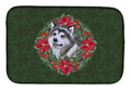 Alaskan Malamute Poinsetta Wreath Dish Drying Mat Absorbent Dish Drying Mat Pad for Kitchen Counter Dish Drainer Mat for Countertop, 14 x 21", Multicolor