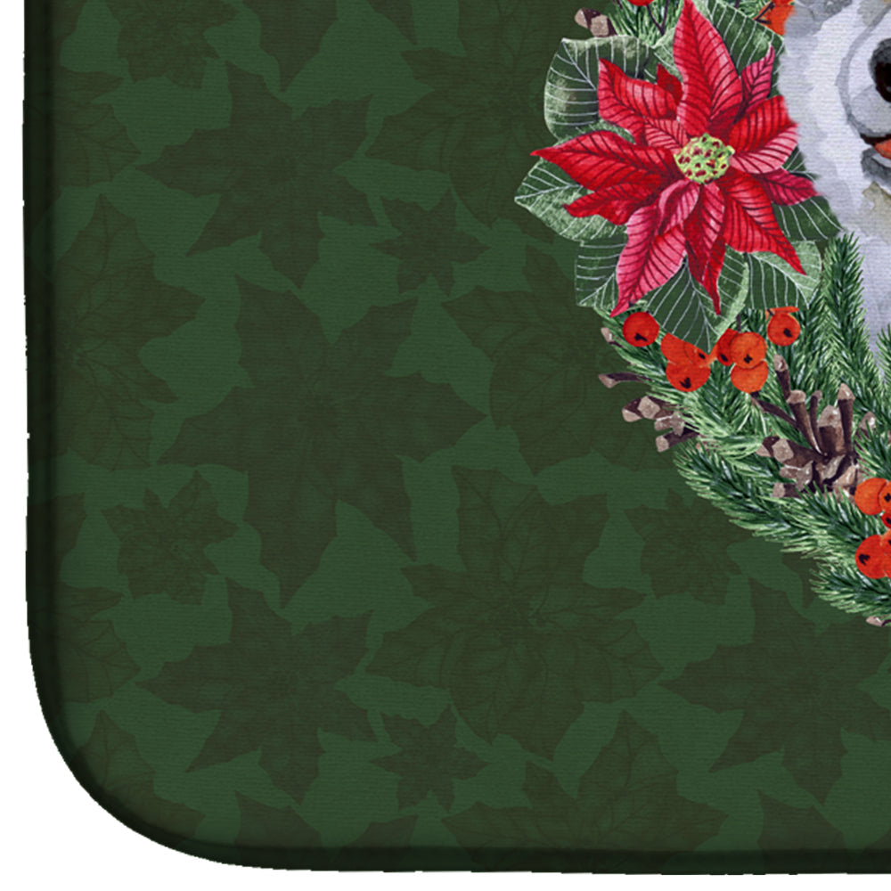 Alaskan Malamute Poinsetta Wreath Dish Drying Mat Absorbent Dish Drying Mat Pad for Kitchen Counter Dish Drainer Mat for Countertop, 14 x 21", Multicolor