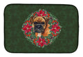German Boxer Poinsetta Wreath Dish Drying Mat Absorbent Dish Drying Mat Pad for Kitchen Counter Dish Drainer Mat for Countertop, 14 x 21", Multicolor