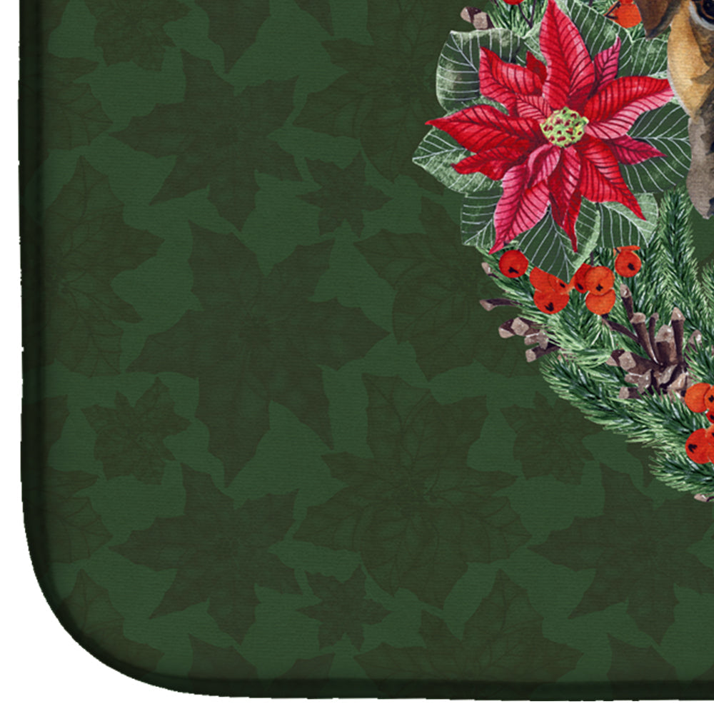 German Boxer Poinsetta Wreath Dish Drying Mat Absorbent Dish Drying Mat Pad for Kitchen Counter Dish Drainer Mat for Countertop, 14 x 21", Multicolor
