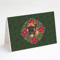 German Boxer Poinsetta Wreath Greeting Cards Pack of 8 Blank Cards with Envelopes Whimsical A7 Size 5x7