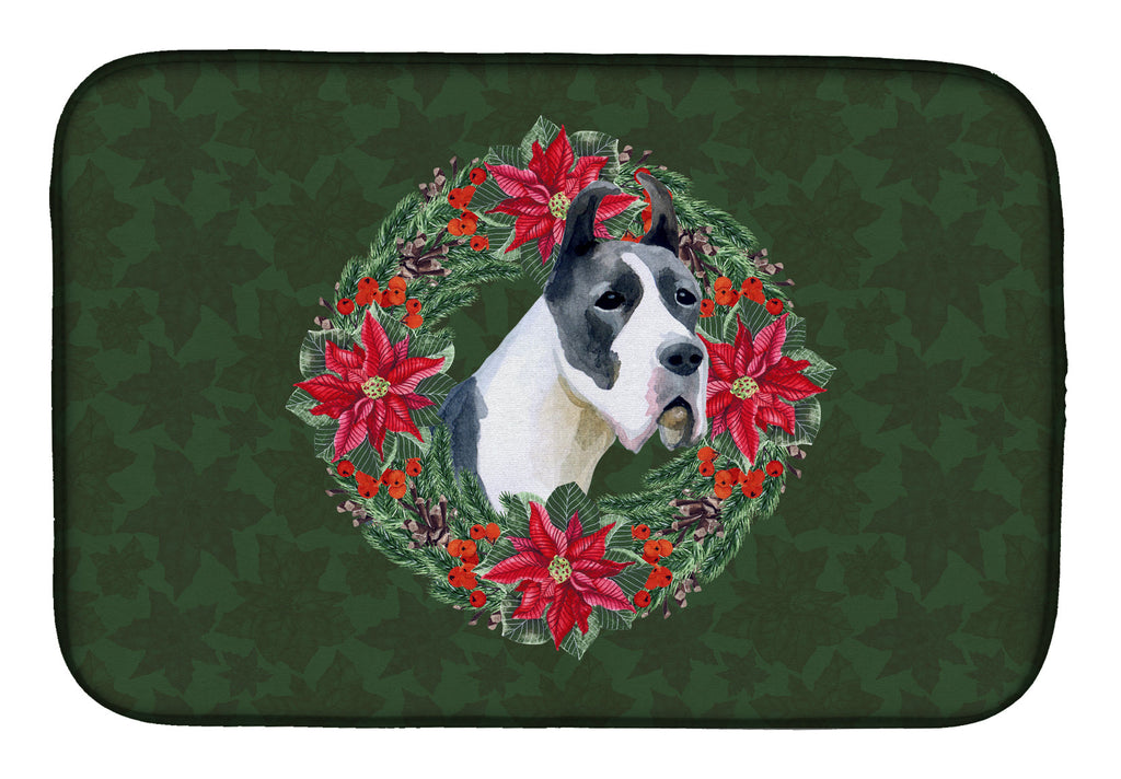 Harlequin Great Dane Poinsetta Wreath Dish Drying Mat Absorbent Dish Drying Mat Pad for Kitchen Counter Dish Drainer Mat for Countertop, 14 x 21", Multicolor