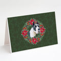 Harlequin Great Dane Poinsetta Wreath Greeting Cards Pack of 8 Blank Cards with Envelopes Whimsical A7 Size 5x7