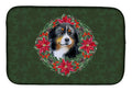 Bernese Mountain Dog Poinsetta Wreath Dish Drying Mat Absorbent Dish Drying Mat Pad for Kitchen Counter Dish Drainer Mat for Countertop, 14 x 21", Multicolor