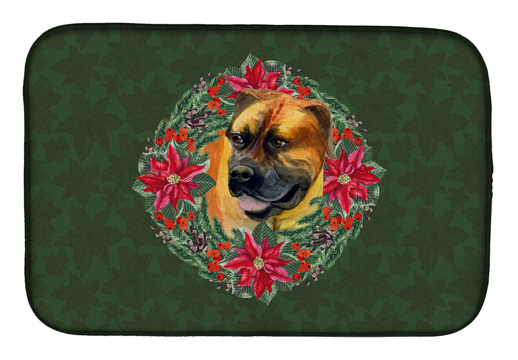 Boerboel Mastiff Poinsetta Wreath Dish Drying Mat Absorbent Dish Drying Mat Pad for Kitchen Counter Dish Drainer Mat for Countertop, 14 x 21", Multicolor