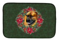 Boerboel Mastiff Poinsetta Wreath Dish Drying Mat Absorbent Dish Drying Mat Pad for Kitchen Counter Dish Drainer Mat for Countertop, 14 x 21", Multicolor