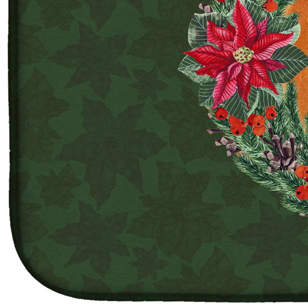 Boerboel Mastiff Poinsetta Wreath Dish Drying Mat Absorbent Dish Drying Mat Pad for Kitchen Counter Dish Drainer Mat for Countertop, 14 x 21", Multicolor