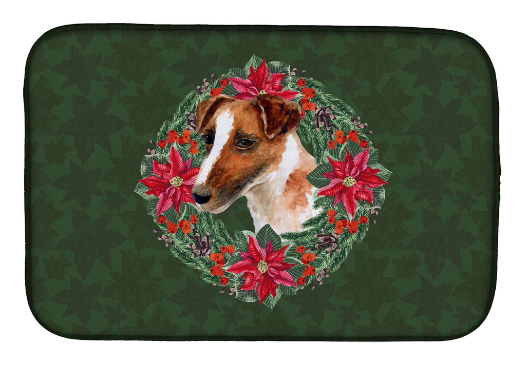 Smooth Fox Terrier Poinsetta Wreath Dish Drying Mat Absorbent Dish Drying Mat Pad for Kitchen Counter Dish Drainer Mat for Countertop, 14 x 21", Multicolor