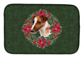Smooth Fox Terrier Poinsetta Wreath Dish Drying Mat Absorbent Dish Drying Mat Pad for Kitchen Counter Dish Drainer Mat for Countertop, 14 x 21", Multicolor
