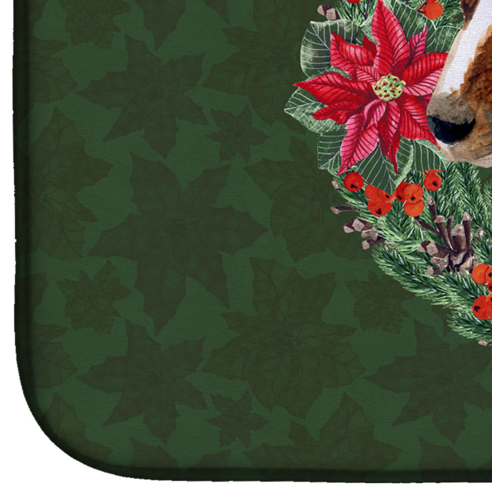 Smooth Fox Terrier Poinsetta Wreath Dish Drying Mat Absorbent Dish Drying Mat Pad for Kitchen Counter Dish Drainer Mat for Countertop, 14 x 21", Multicolor
