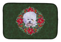 Bichon Frise Poinsetta Wreath Dish Drying Mat Absorbent Dish Drying Mat Pad for Kitchen Counter Dish Drainer Mat for Countertop, 14 x 21", Multicolor