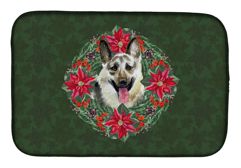 East-European Shepherd Poinsetta Wreath Dish Drying Mat Absorbent Dish Drying Mat Pad for Kitchen Counter Dish Drainer Mat for Countertop, 14 x 21", Multicolor