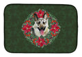East-European Shepherd Poinsetta Wreath Dish Drying Mat Absorbent Dish Drying Mat Pad for Kitchen Counter Dish Drainer Mat for Countertop, 14 x 21", Multicolor