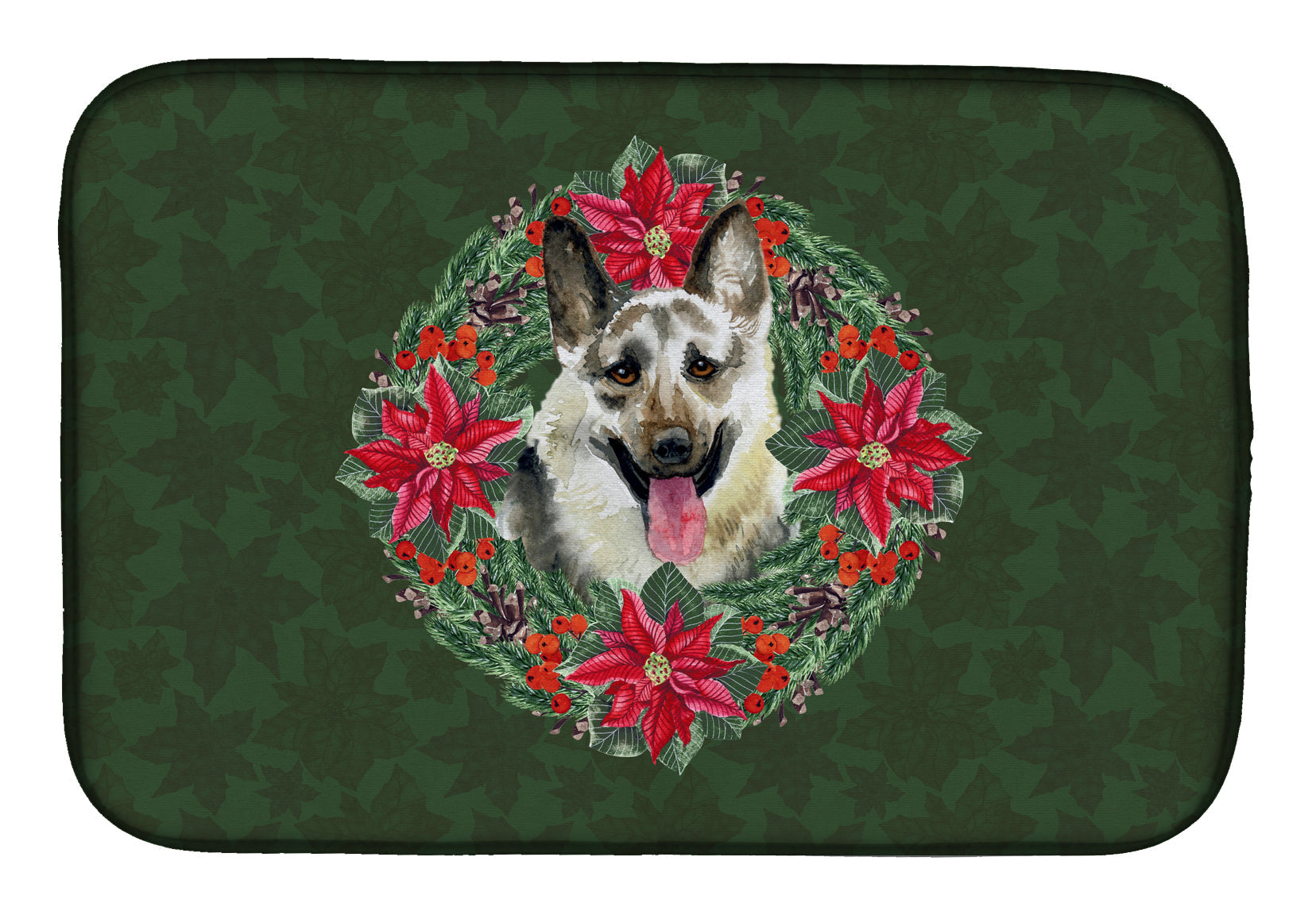 East-European Shepherd Poinsetta Wreath Dish Drying Mat Absorbent Dish Drying Mat Pad for Kitchen Counter Dish Drainer Mat for Countertop, 14 x 21", Multicolor