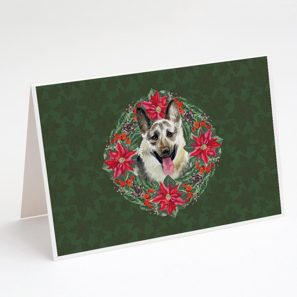 East-European Shepherd Poinsetta Wreath Greeting Cards Pack of 8 Blank Cards with Envelopes Whimsical A7 Size 5x7