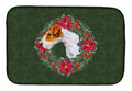 Fox Terrier Poinsetta Wreath Dish Drying Mat Absorbent Dish Drying Mat Pad for Kitchen Counter Dish Drainer Mat for Countertop, 14 x 21", Multicolor