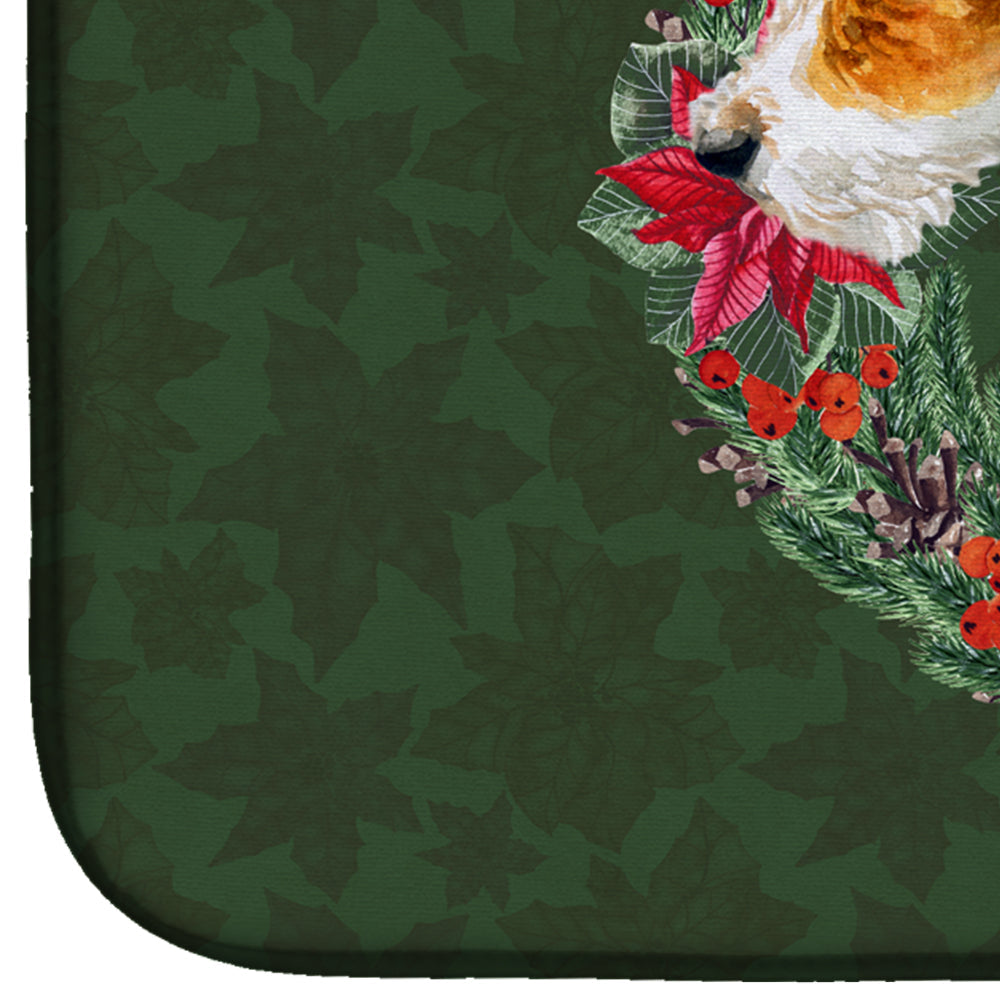 Fox Terrier Poinsetta Wreath Dish Drying Mat Absorbent Dish Drying Mat Pad for Kitchen Counter Dish Drainer Mat for Countertop, 14 x 21", Multicolor