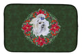 Maltese Poinsetta Wreath Dish Drying Mat Absorbent Dish Drying Mat Pad for Kitchen Counter Dish Drainer Mat for Countertop, 14 x 21", Multicolor