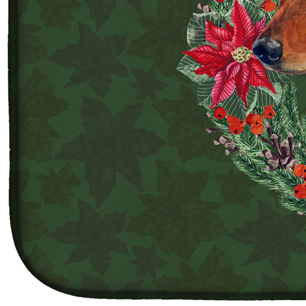 Dachshund Poinsetta Wreath Dish Drying Mat Absorbent Dish Drying Mat Pad for Kitchen Counter Dish Drainer Mat for Countertop, 14 x 21", Multicolor