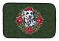 Dalmatian Poinsetta Wreath Dish Drying Mat Absorbent Dish Drying Mat Pad for Kitchen Counter Dish Drainer Mat for Countertop, 14 x 21", Multicolor