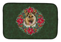 German Shepherd Poinsetta Wreath Dish Drying Mat Absorbent Dish Drying Mat Pad for Kitchen Counter Dish Drainer Mat for Countertop, 14 x 21", Multicolor