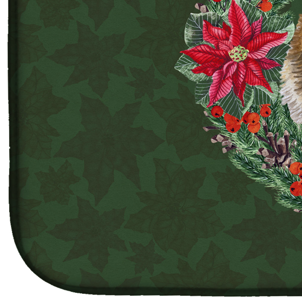 German Shepherd Poinsetta Wreath Dish Drying Mat Absorbent Dish Drying Mat Pad for Kitchen Counter Dish Drainer Mat for Countertop, 14 x 21", Multicolor